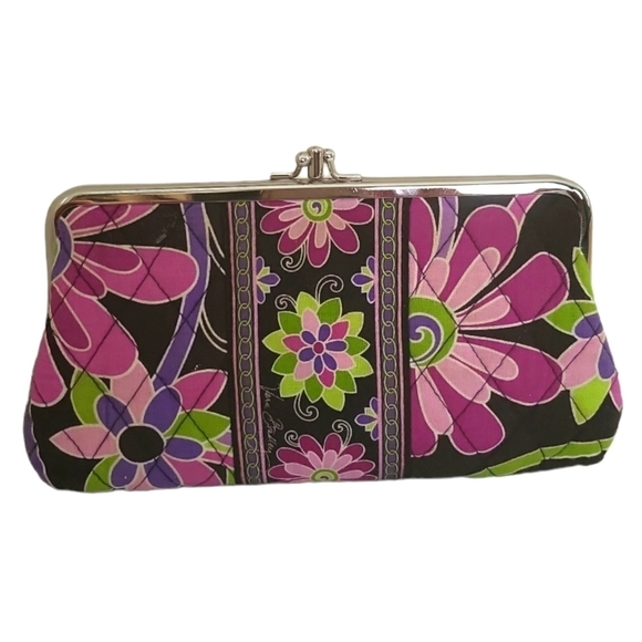 Vintage 90s Vera Bradley Quilted Floral Print Double Kiss Lock Wallet - Picture 1 of 6
